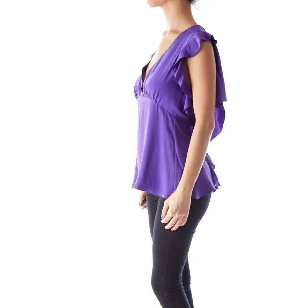BCBG MaxAzria Purple Ruffle Open Back Top - Picture 3 of 3